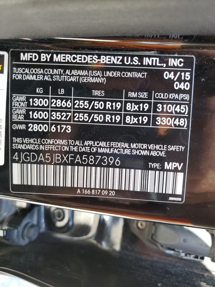 2015 Mercedes-Benz Ml 350 VIN: 4JGDA5JBXFA587396 Lot: 65553835