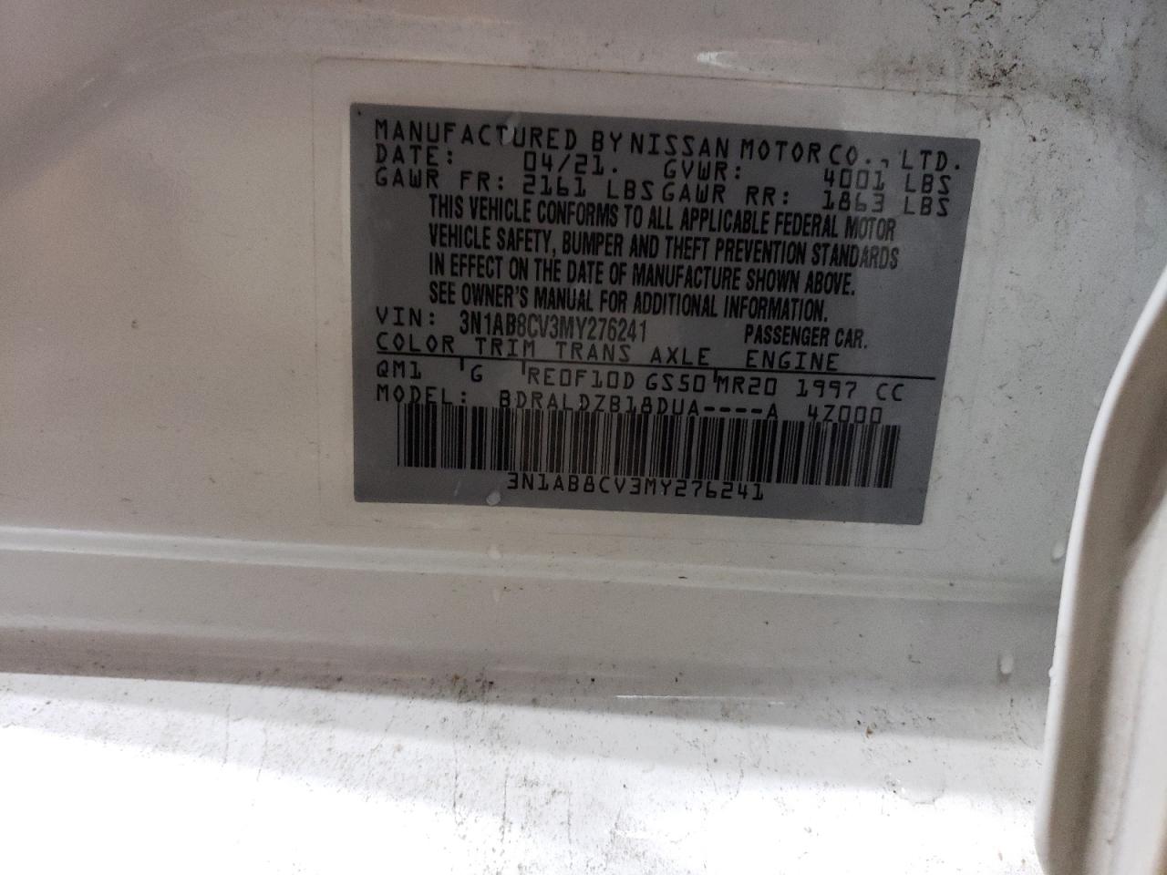 2021 Nissan Sentra Sv VIN: 3N1AB8CV3MY276241 Lot: 63006195