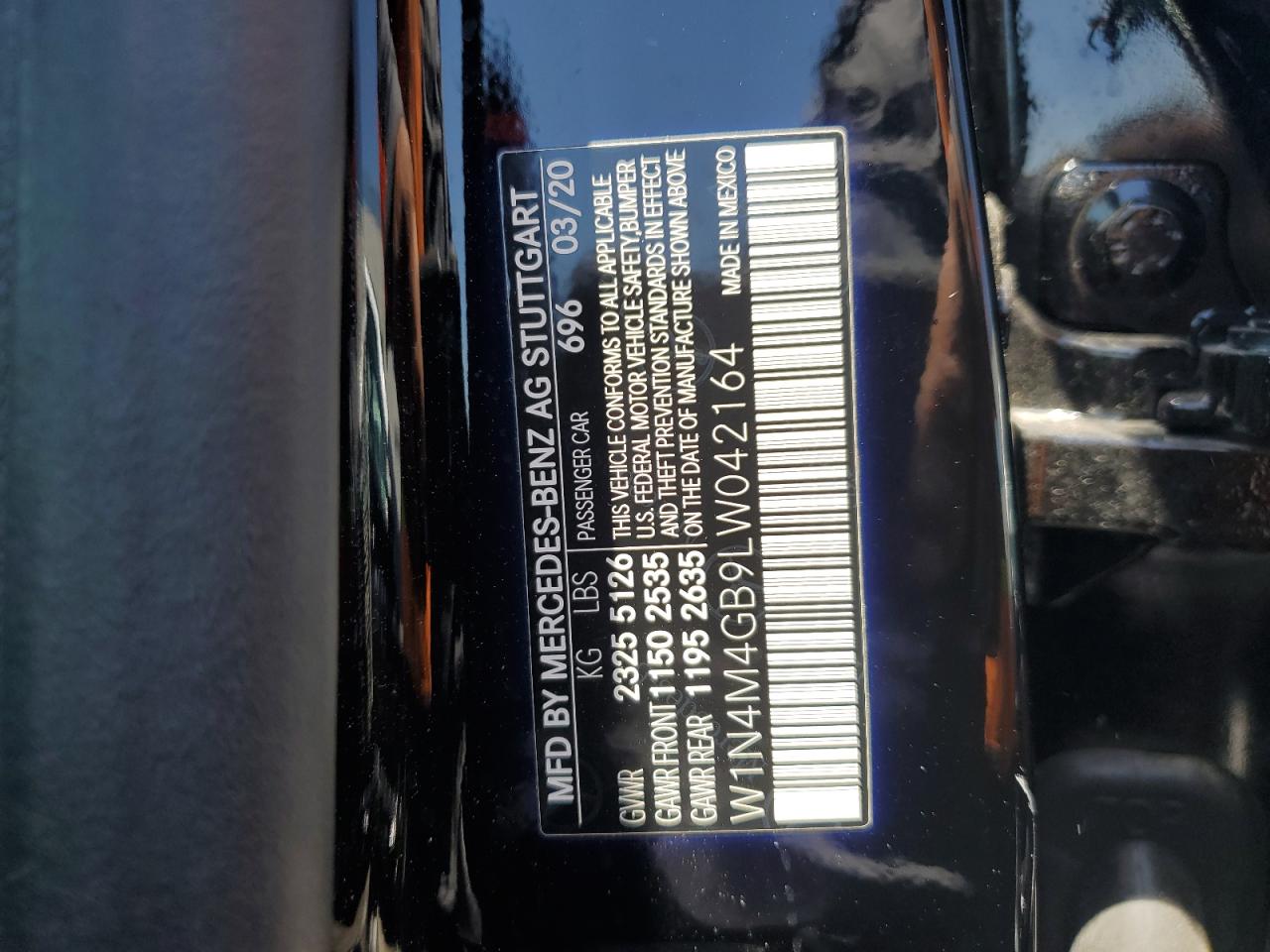 2020 Mercedes-Benz Glb 250 VIN: W1N4M4GB9LW042164 Lot: 64328545