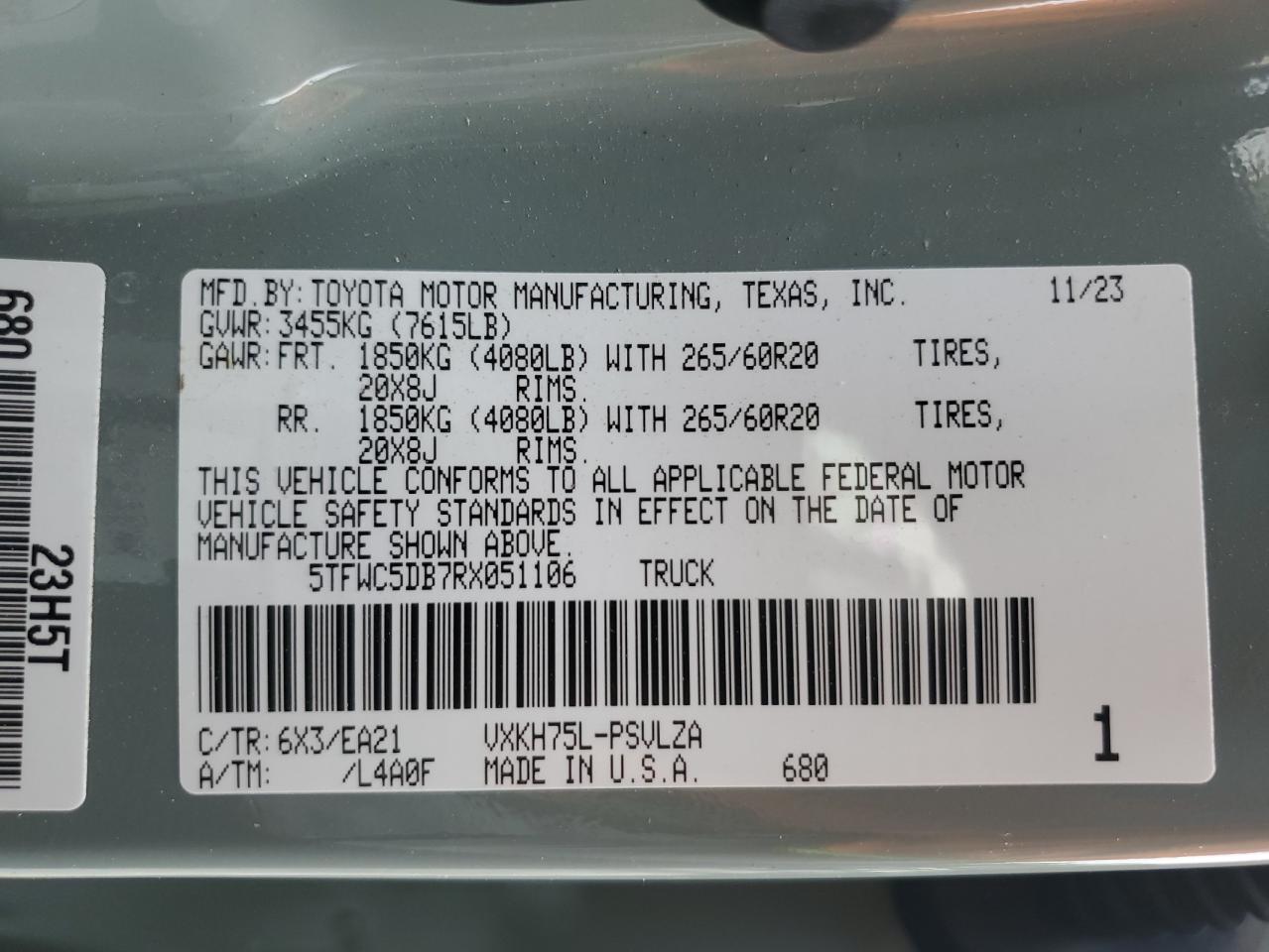 2024 Toyota Tundra Crewmax Limited VIN: 5TFWC5DB7RX051106 Lot: 65083975
