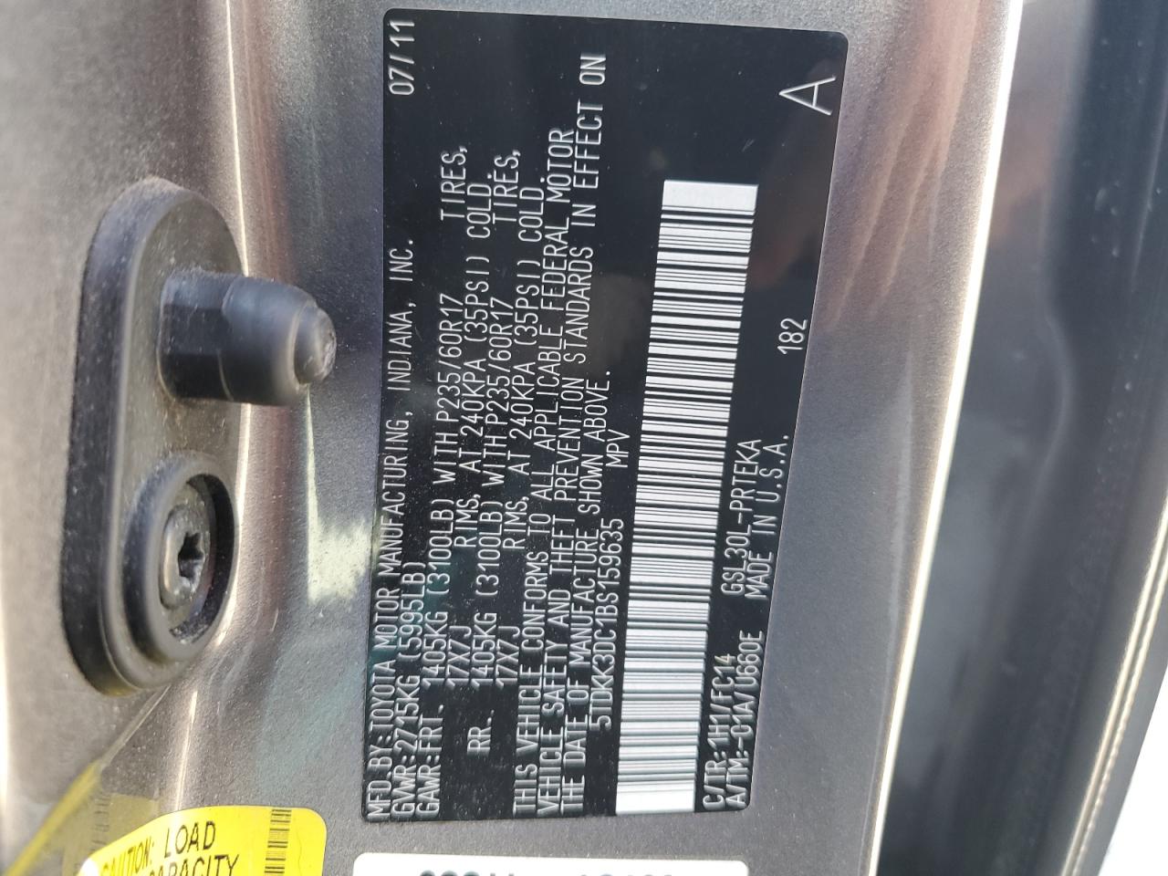 2011 Toyota Sienna Le VIN: 5TDKK3DC1BS159635 Lot: 64399445