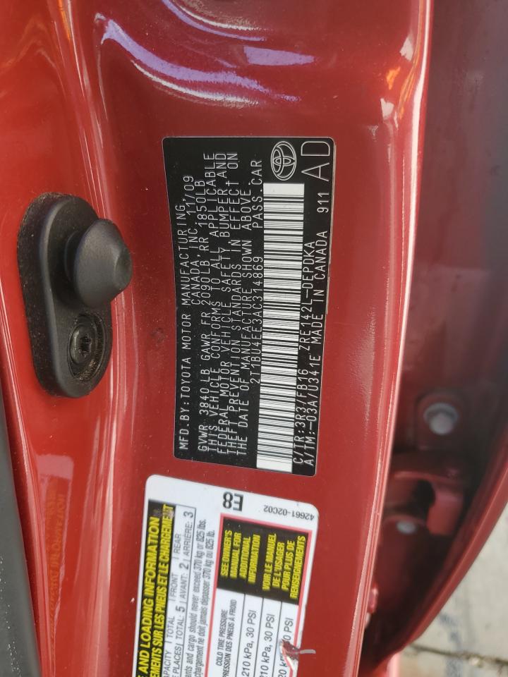 2010 Toyota Corolla Base VIN: 2T1BU4EE3AC314869 Lot: 64999605