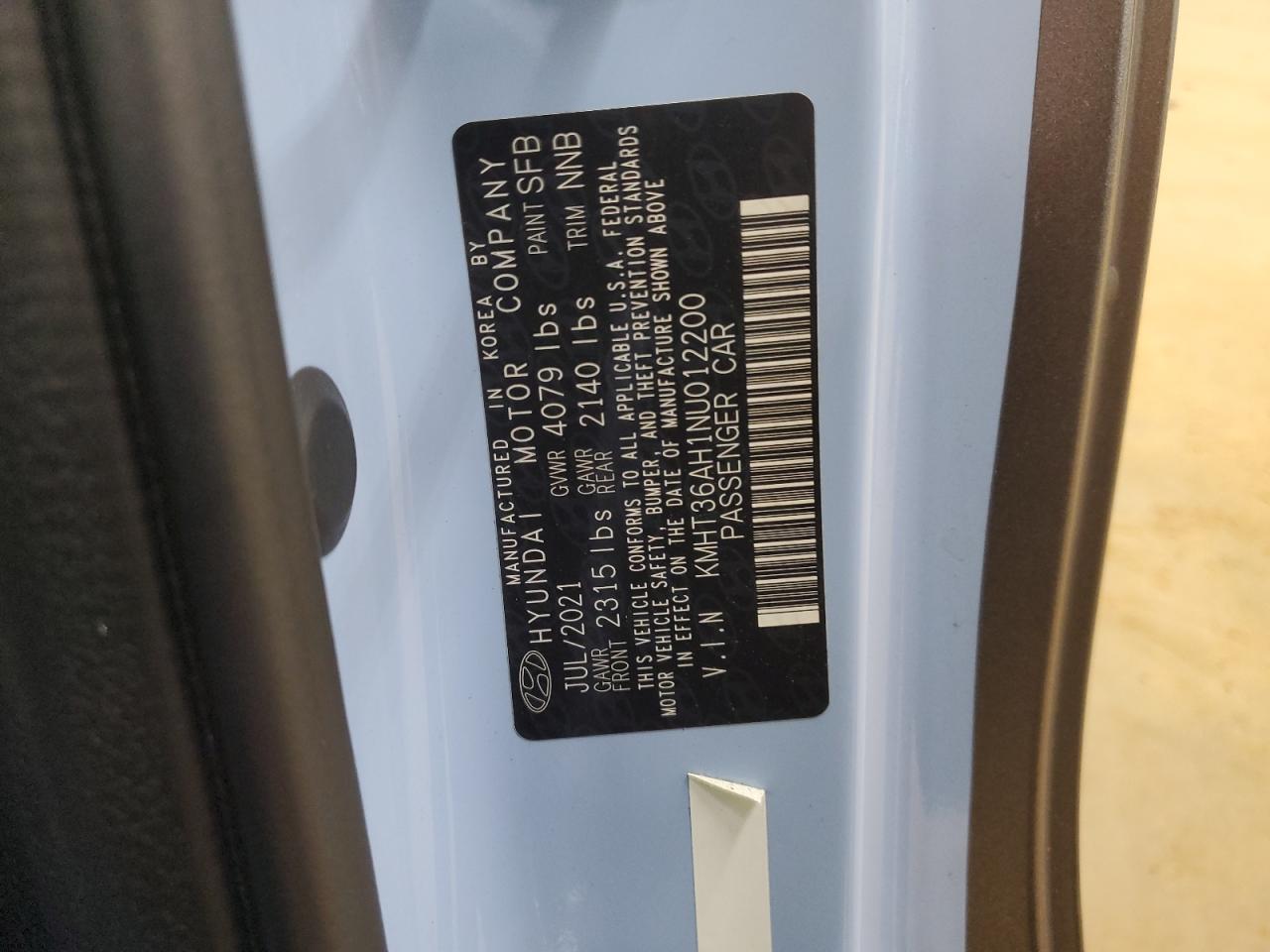2022 Hyundai Veloster N VIN: KMHT36AH1NU012200 Lot: 65205535