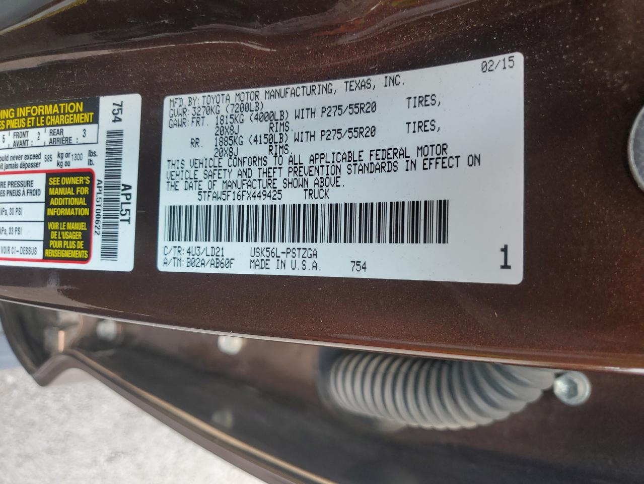 2015 Toyota Tundra Crewmax 1794 VIN: 5TFAW5F16FX449425 Lot: 64622175
