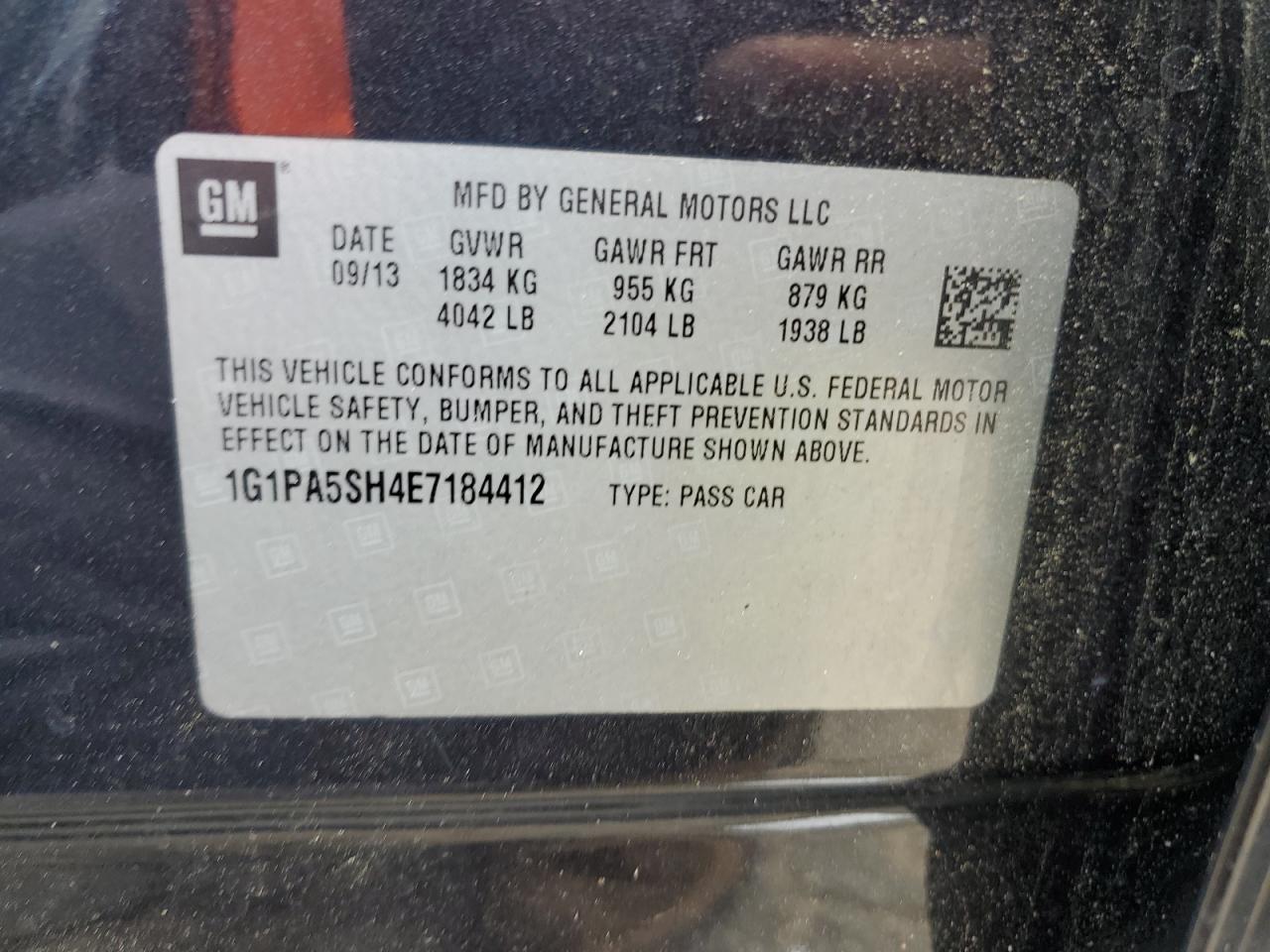 2014 Chevrolet Cruze Ls VIN: 1G1PA5SH4E7184412 Lot: 65036305