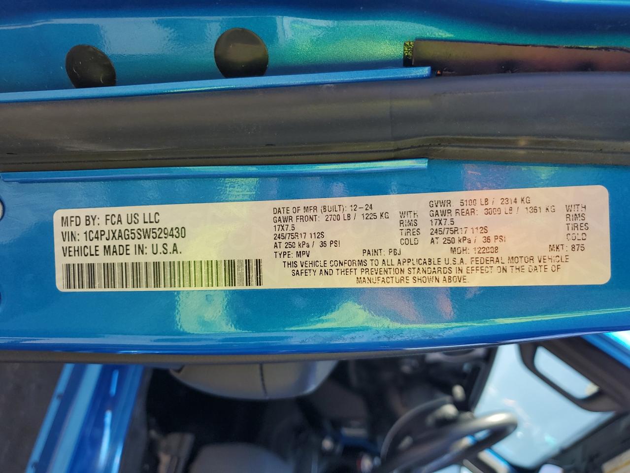 2025 Jeep Wrangler Sport VIN: 1C4PJXAG5SW529430 Lot: 63073175