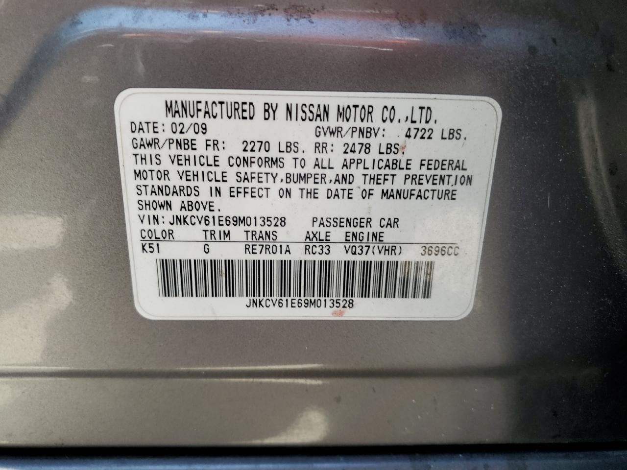 2009 Infiniti G37 Base VIN: JNKCV61E69M013528 Lot: 66655155