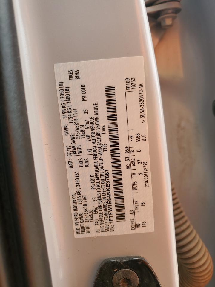 2022 Ford F150 Supercrew VIN: 1FTFW1E84NKE37881 Lot: 65104995