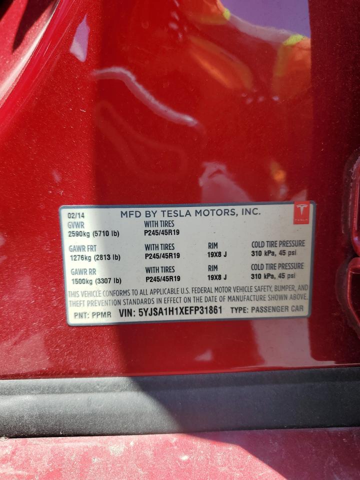 2014 Tesla Model S VIN: 5YJSA1H1XEFP31861 Lot: 65275815