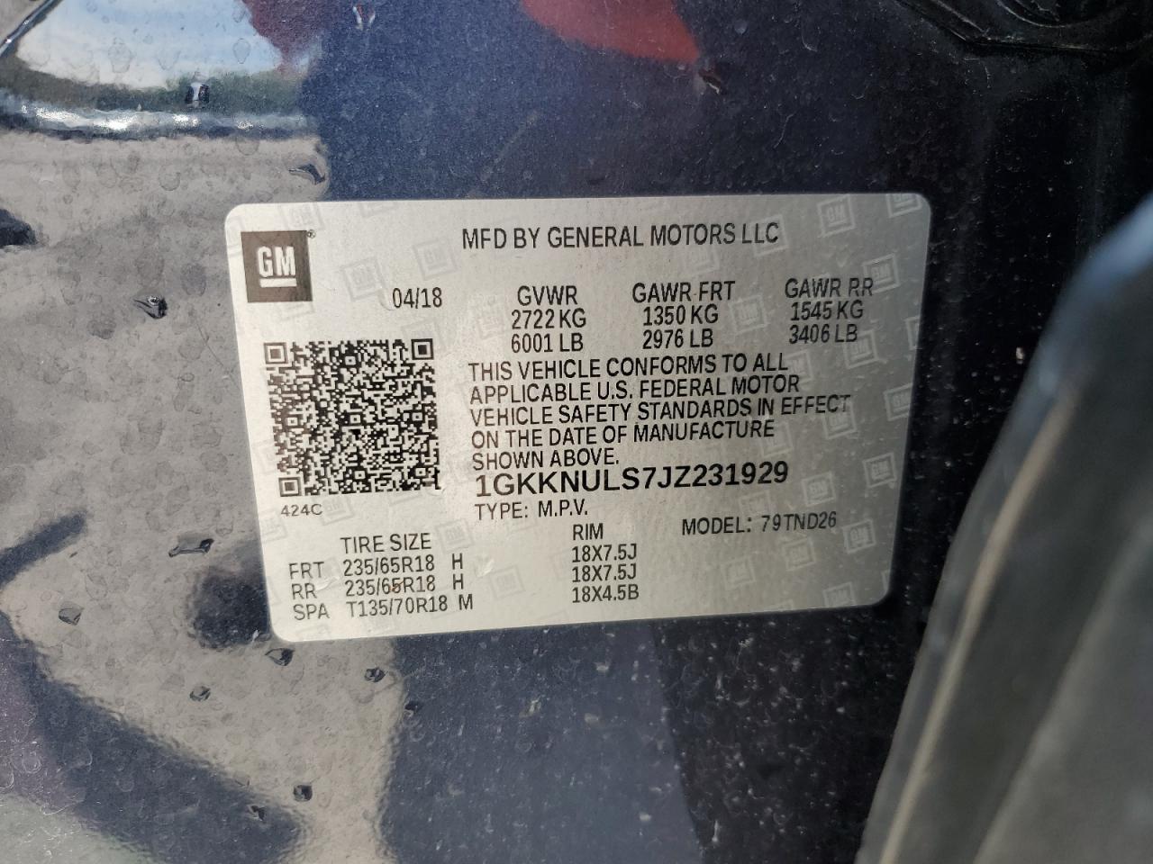 2018 GMC Acadia Slt-1 VIN: 1GKKNULS7JZ231929 Lot: 65607305