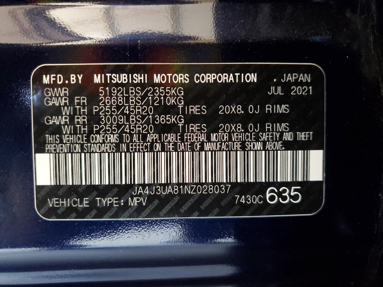 2022 Mitsubishi Outlander Se VIN: JA4J3UA81NZ028037 Lot: 64448765