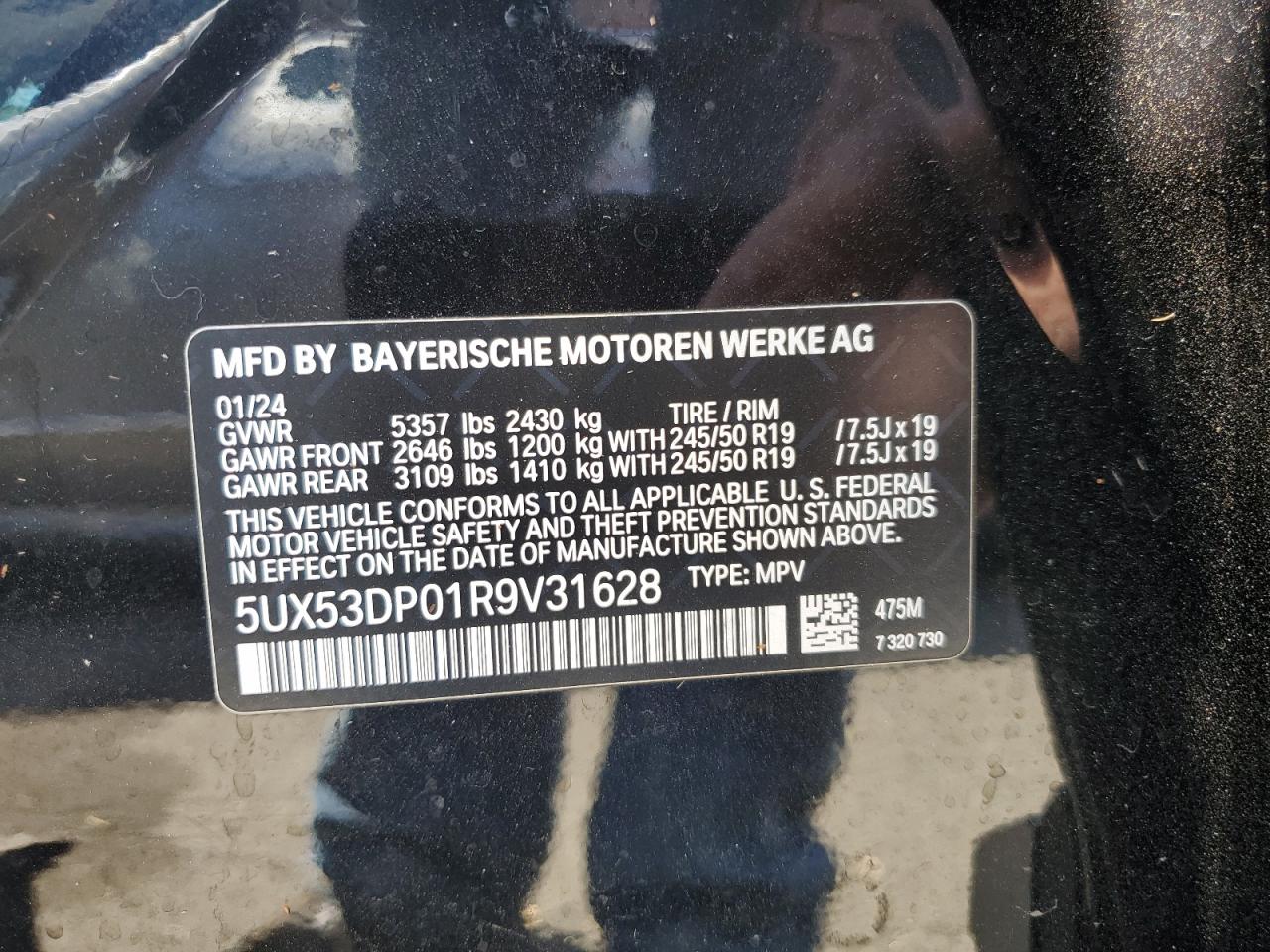 2024 BMW X3 xDrive30I VIN: 5UX53DP01R9V31628 Lot: 64063755