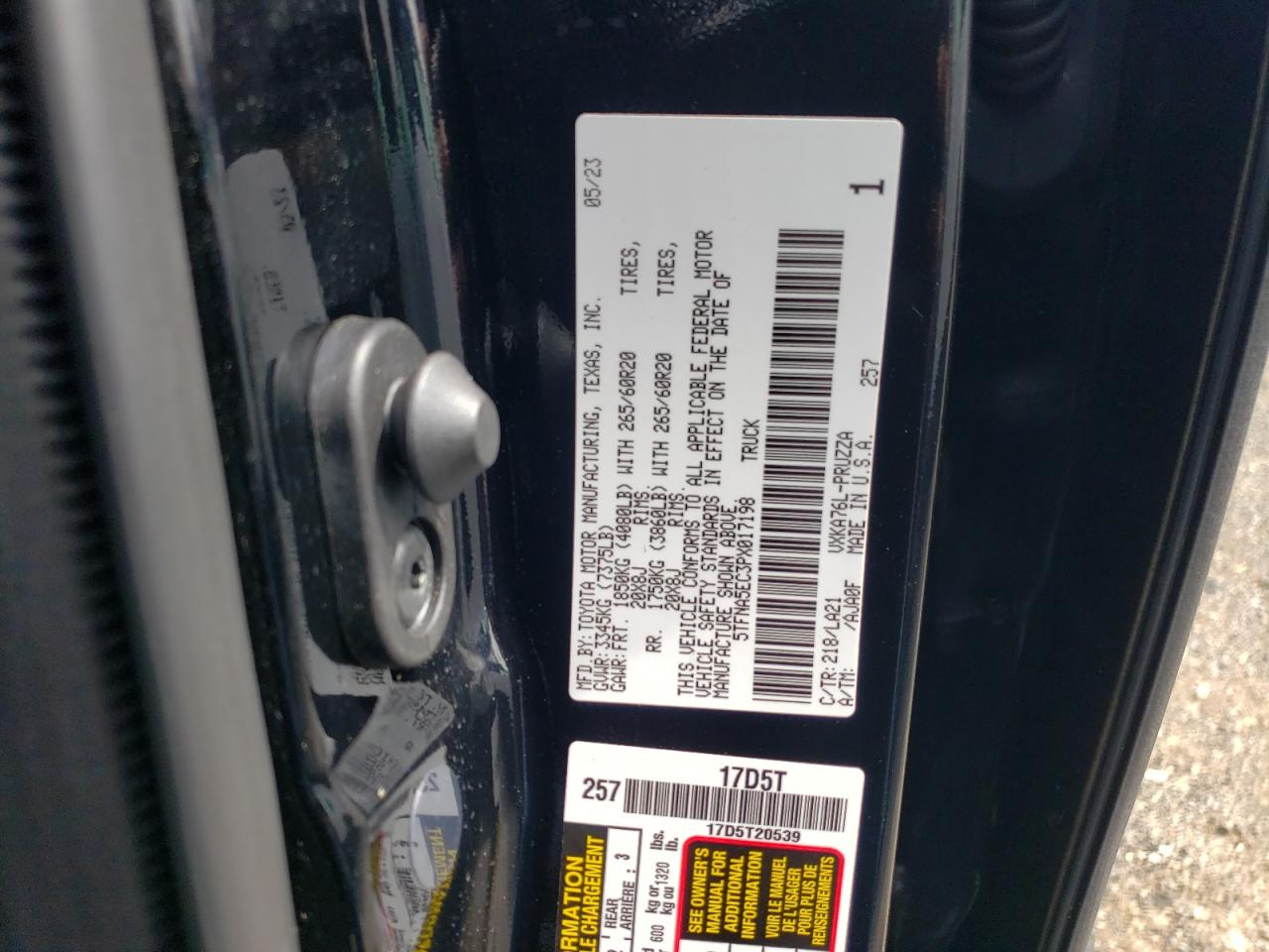 2023 Toyota Tundra Crewmax Platinum VIN: 5TFNA5EC3PX017198 Lot: 62857595