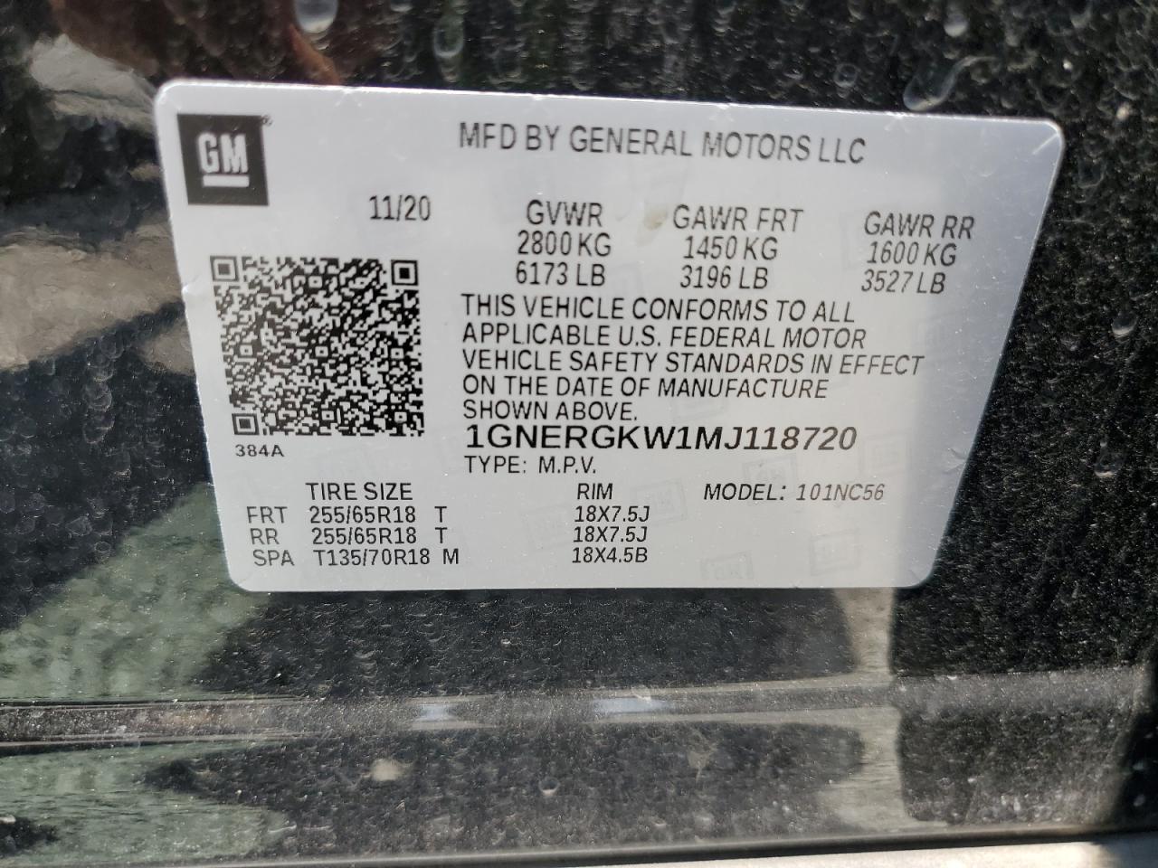 2021 Chevrolet Traverse Lt VIN: 1GNERGKW1MJ118720 Lot: 62935255