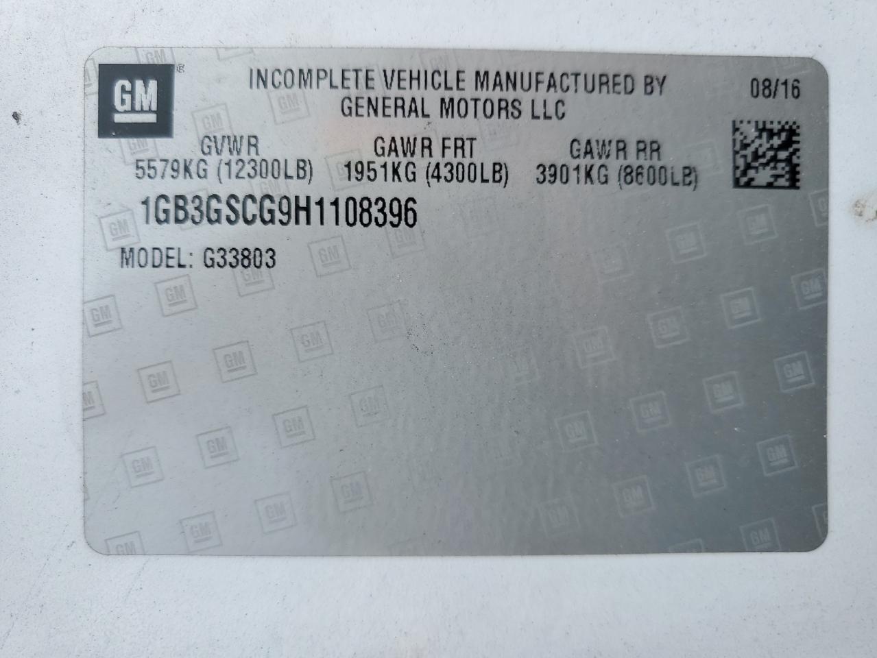 2017 Chevrolet Express G3500 VIN: 1GB3GSCG9H1108396 Lot: 62718805