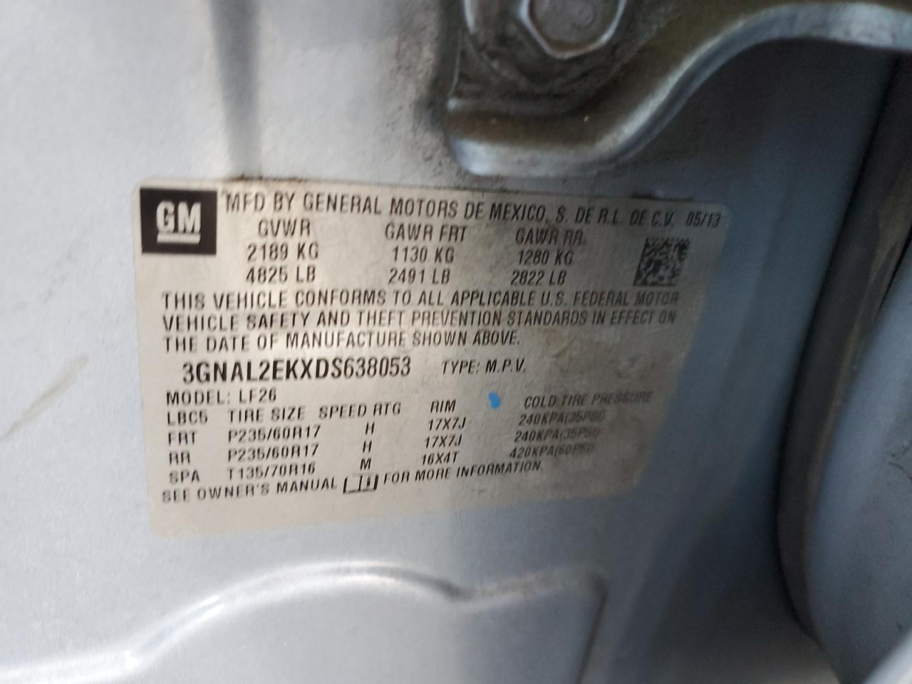 2013 Chevrolet Captiva Ls VIN: 3GNAL2EKXDS638053 Lot: 65514675