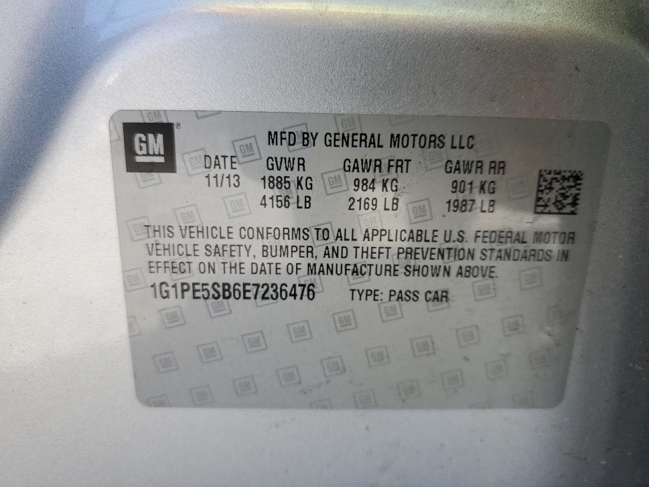 2014 Chevrolet Cruze Lt VIN: 1G1PE5SB6E7236476 Lot: 64621835