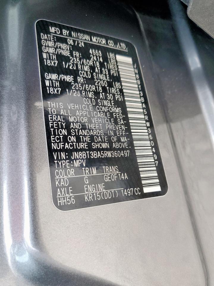 2024 Nissan Rogue Sv VIN: JN8BT3BA5RW360497 Lot: 65702825