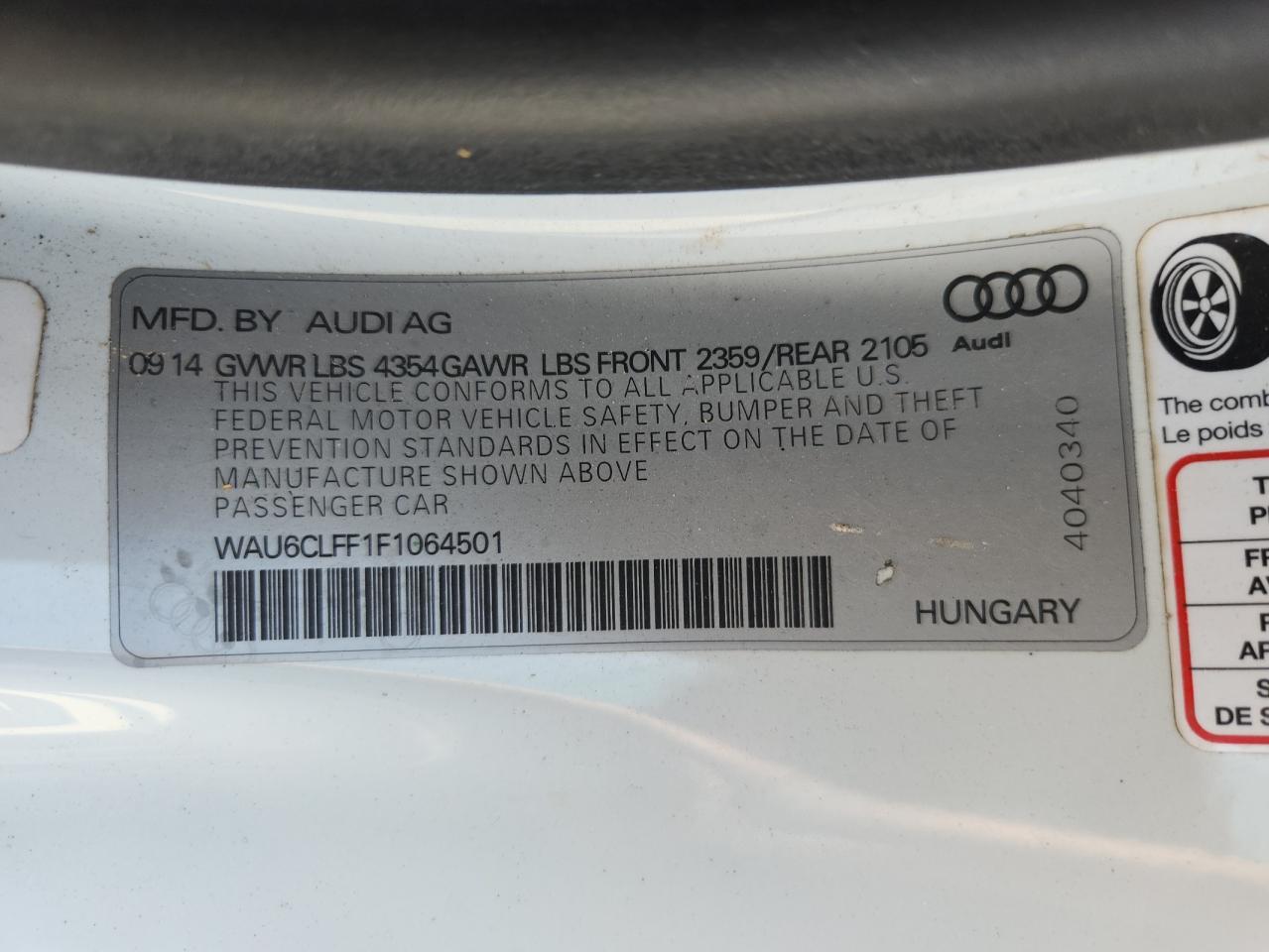2015 Audi A3 Premium VIN: WAU6CLFF1F1064501 Lot: 64207615