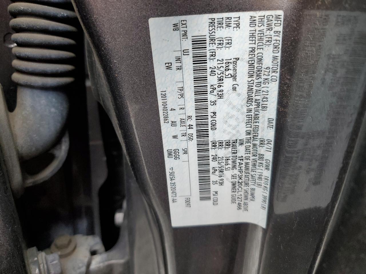 2012 Ford Focus Se VIN: 1FAHP3K20CL127466 Lot: 65416395