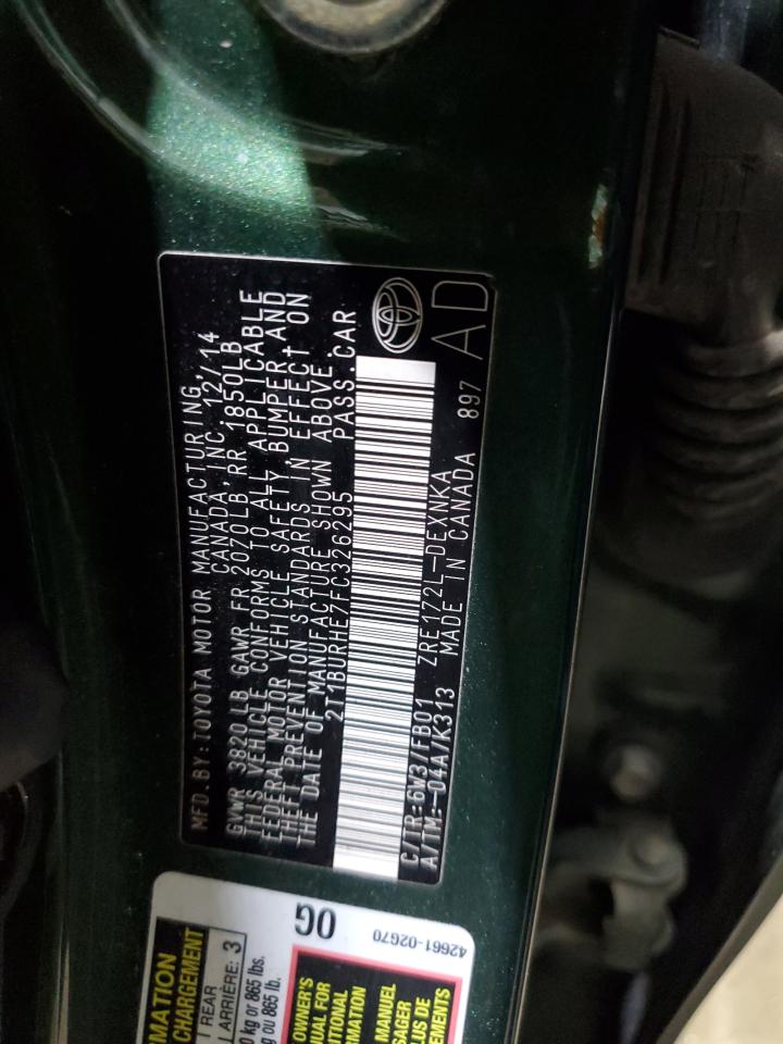 2015 Toyota Corolla L VIN: 2T1BURHE7FC326295 Lot: 63592805