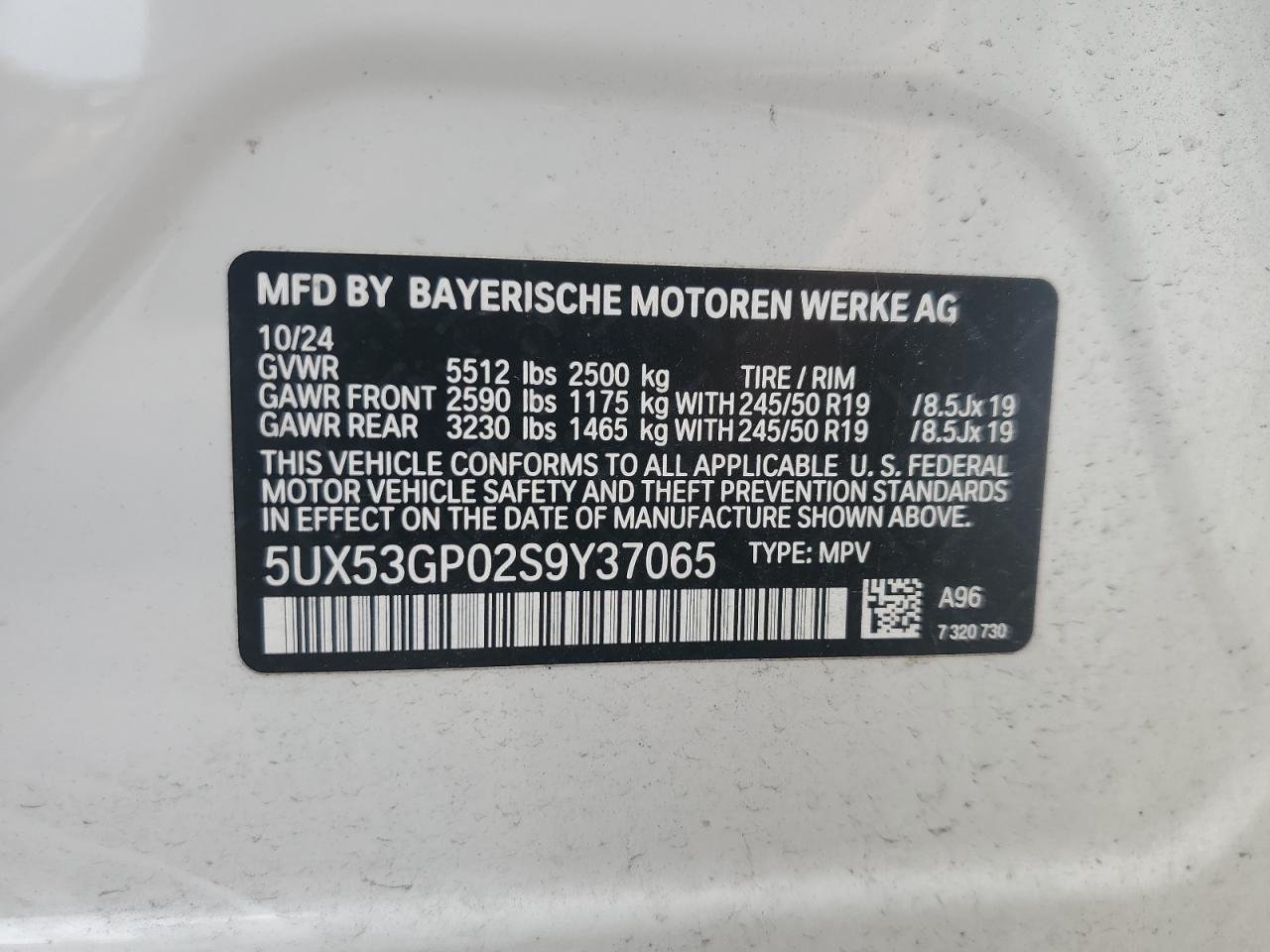 2025 BMW X3 30 xDrive VIN: 5UX53GP02S9Y37065 Lot: 64762995