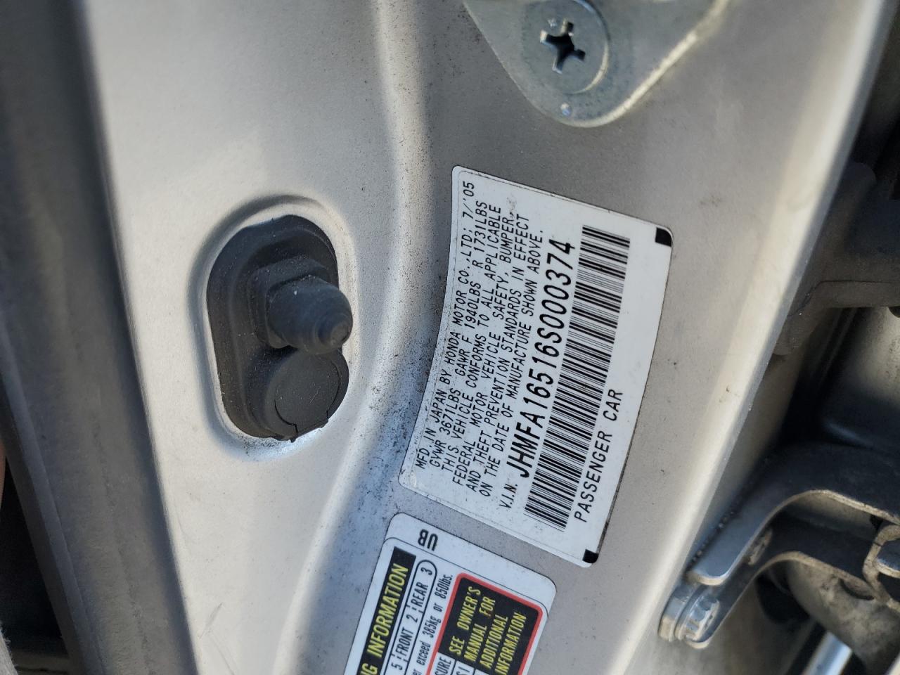 2006 Honda Civic Lx VIN: JHMFA16516S000374 Lot: 63387765