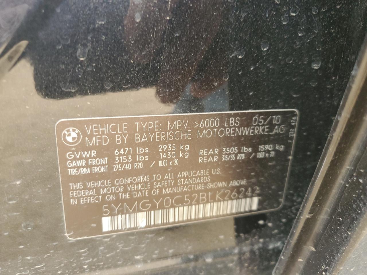 2011 BMW X5 M VIN: 5YMGY0C52BLK26242 Lot: 66644675