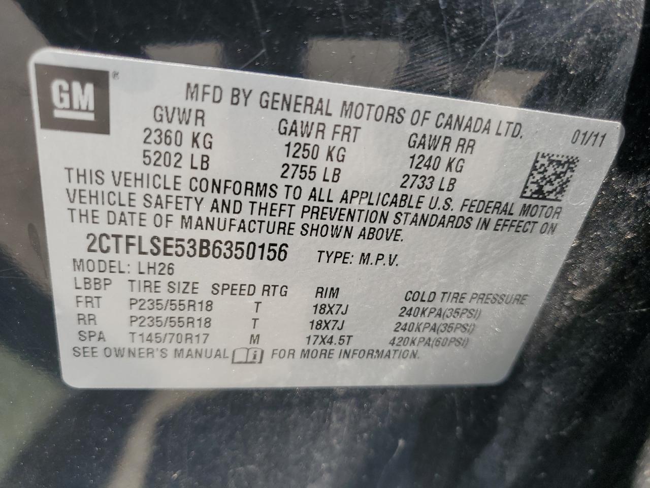 2011 GMC Terrain Sle VIN: 2CTFLSE53B6350156 Lot: 66752965