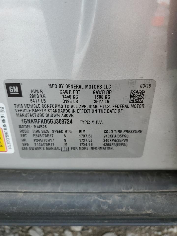 2016 Chevrolet Traverse Ls VIN: 1GNKRFKD6GJ308724 Lot: 64252285