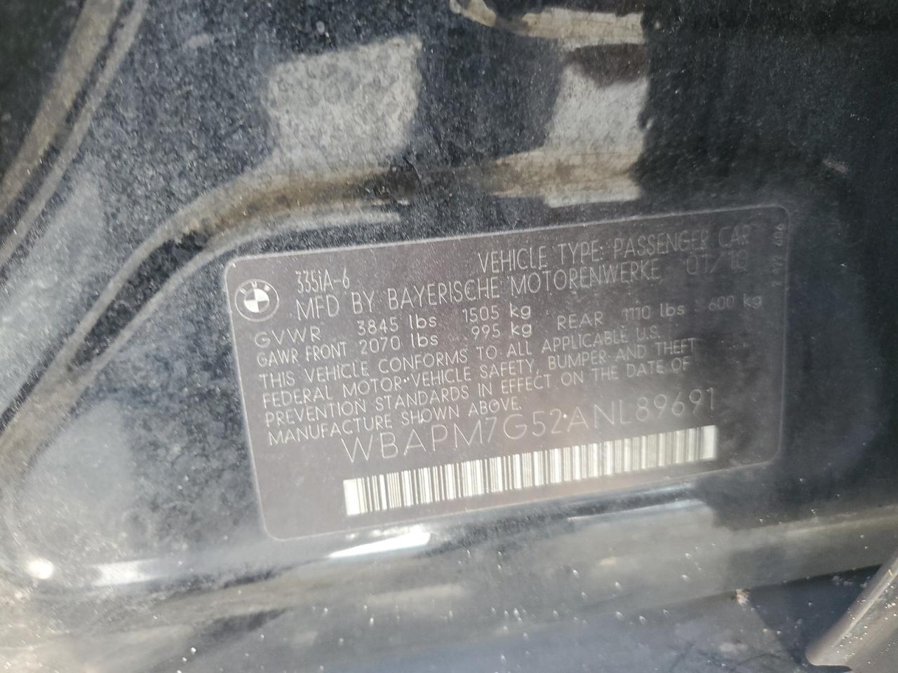 wbapm7g52anl89691 WBAPM7G52ANL89691 2010 BMW 335 I