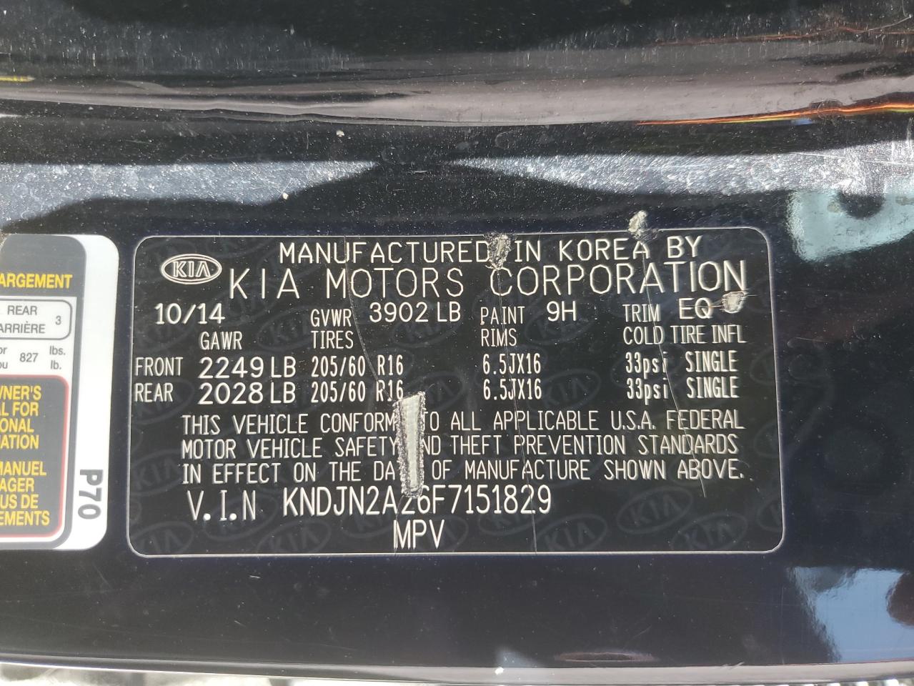 2015 Kia Soul VIN: KNDJN2A26F7151829 Lot: 62995895