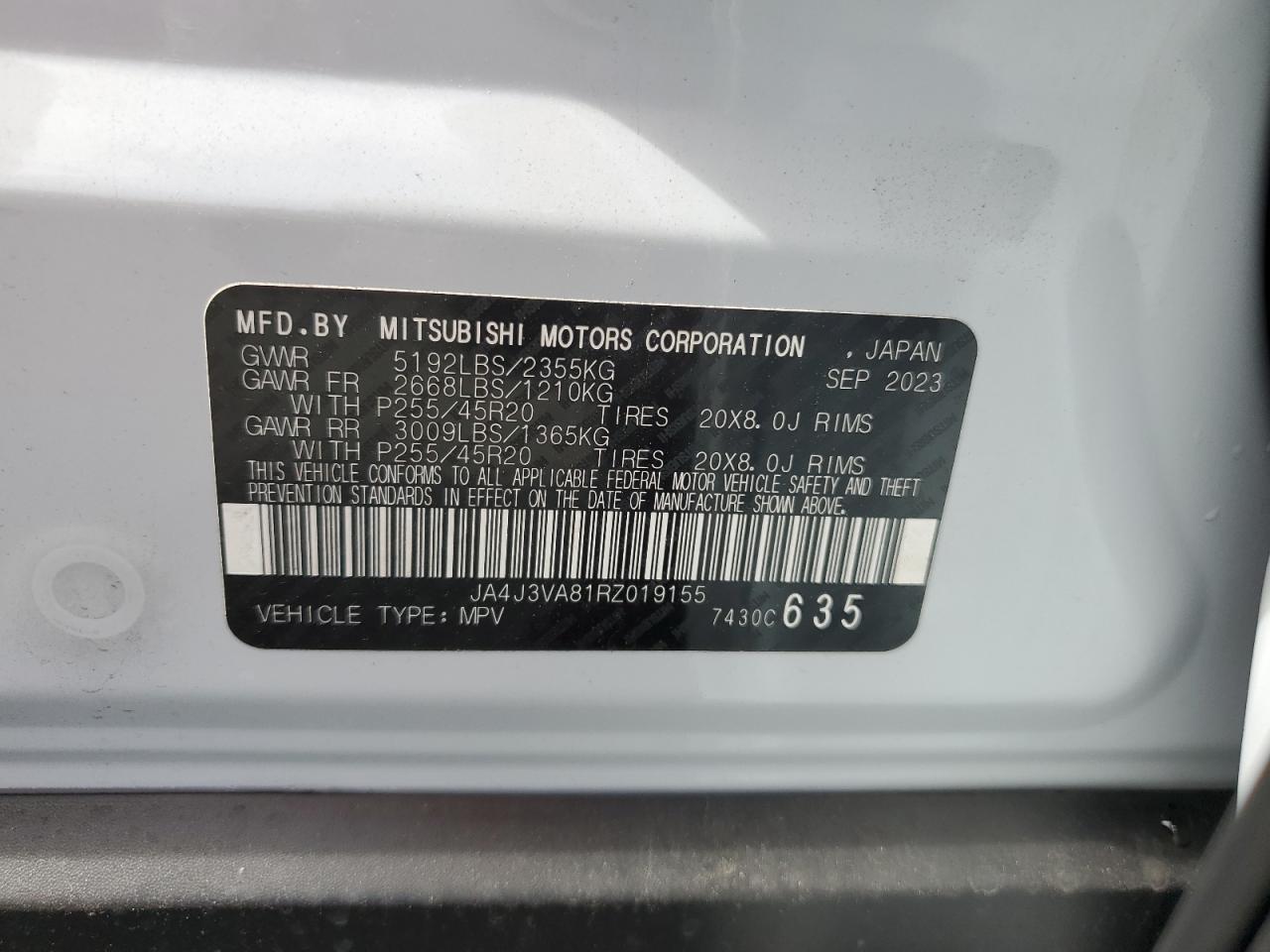 2024 Mitsubishi Outlander Se VIN: JA4J3VA81RZ019155 Lot: 64660375