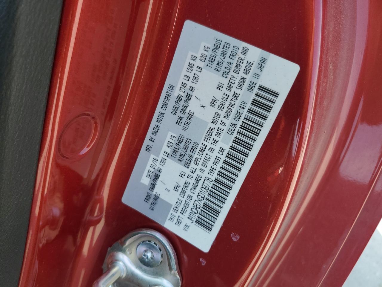 2016 Mazda Mx-5 Miata Sport VIN: JM1NDAB7XG0109778 Lot: 63461095