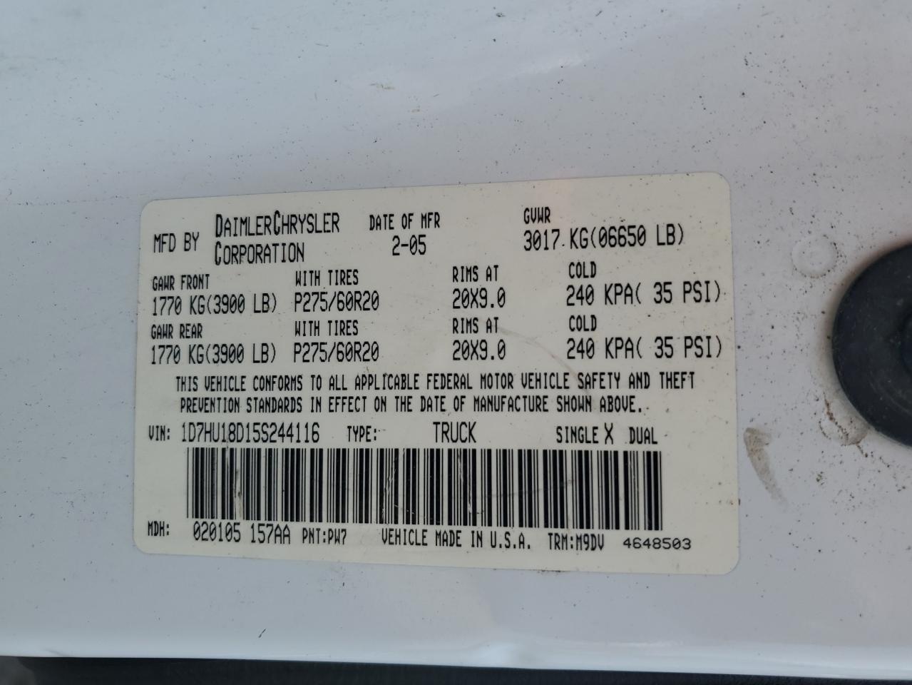 1d7hu18d15s244116 1D7HU18D15S244116 2005 Dodge Ram 1500 St