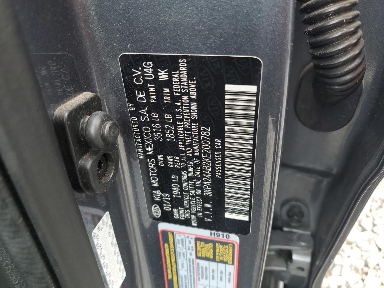 2019 Kia Rio S VIN: 3KPA24AB2KE200782 Lot: 64464185