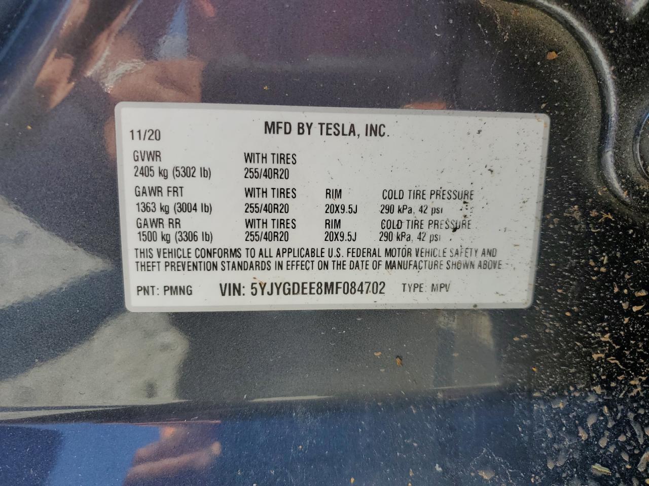2021 Tesla Model Y VIN: 5YJYGDEE8MF084702 Lot: 63570125