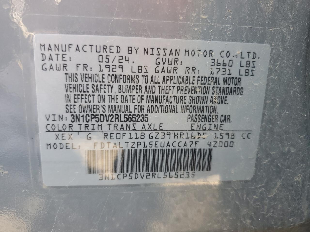 3N1CP5DV2RL565235 2024 Nissan Kicks Sr