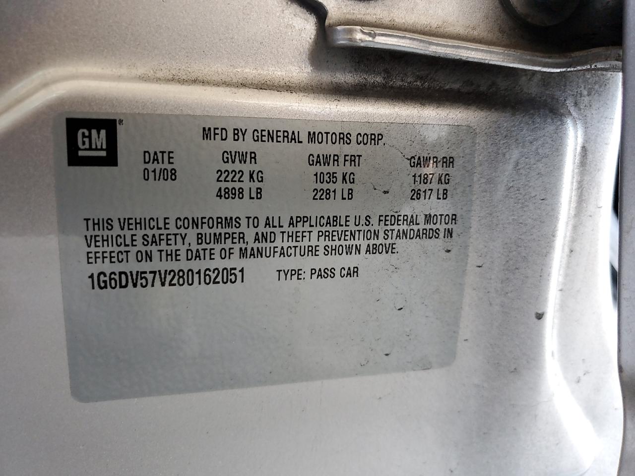 2008 Cadillac Cts Hi Feature V6 VIN: 1G6DV57V280162051 Lot: 64089445