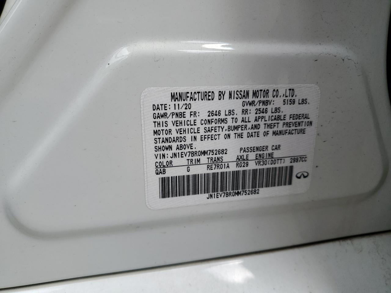 2021 Infiniti Q50 Luxe VIN: JN1EV7BR0MM752682 Lot: 65067295