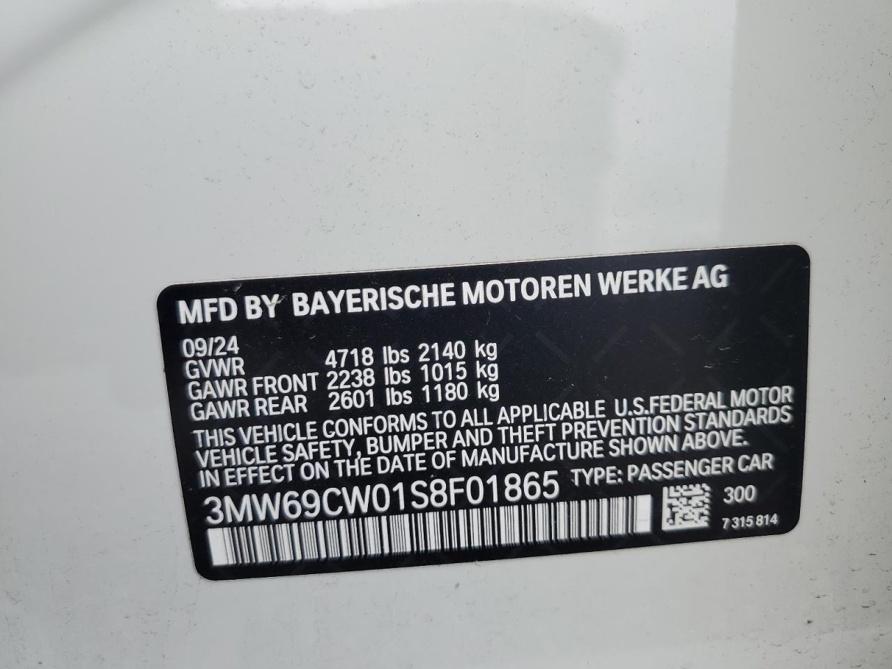 2025 BMW 330I VIN: 3MW69CW01S8F01865 Lot: 64603385
