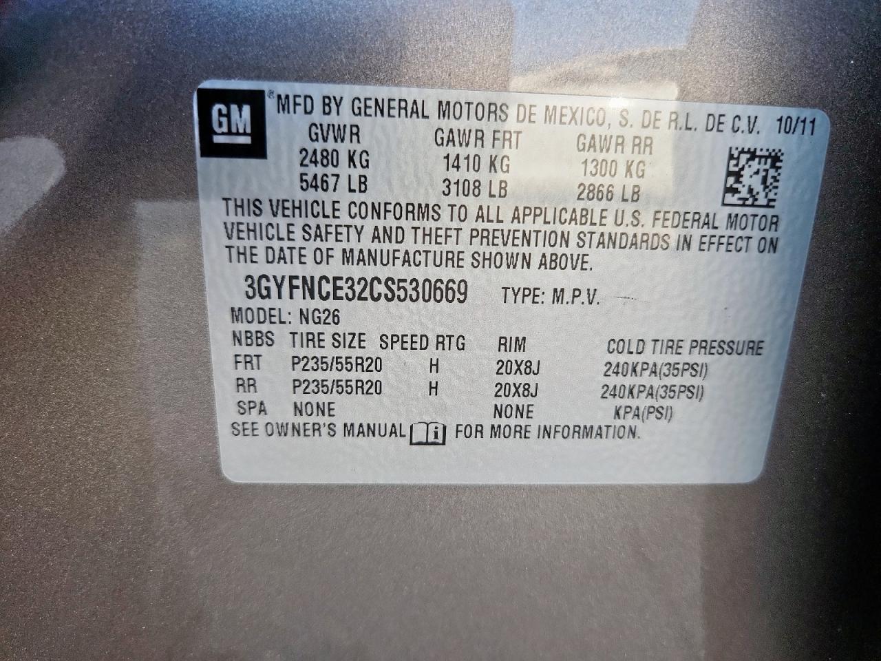 2012 Cadillac Srx Premium Collection VIN: 3GYFNCE32CS530669 Lot: 64673355