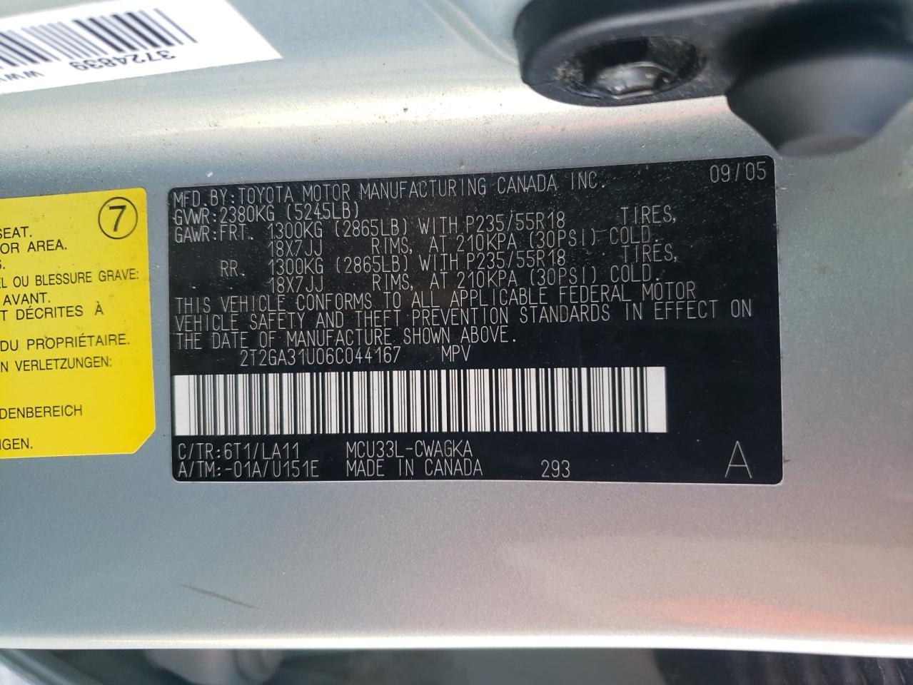 2006 Lexus Rx 330 VIN: 2T2GA31U06C044167 Lot: 64391855