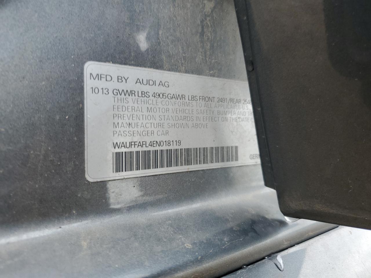 2014 Audi A4 Premium Plus VIN: WAUFFAFL4EN018119 Lot: 65051185