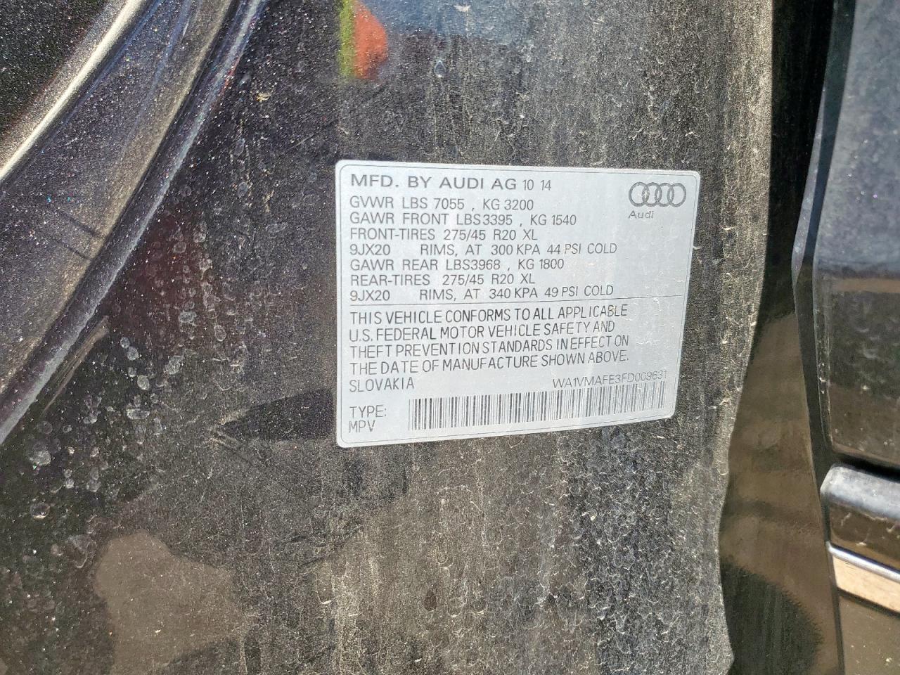 2015 Audi Q7 Tdi Prestige VIN: WA1VMAFE3FD009631 Lot: 63973615