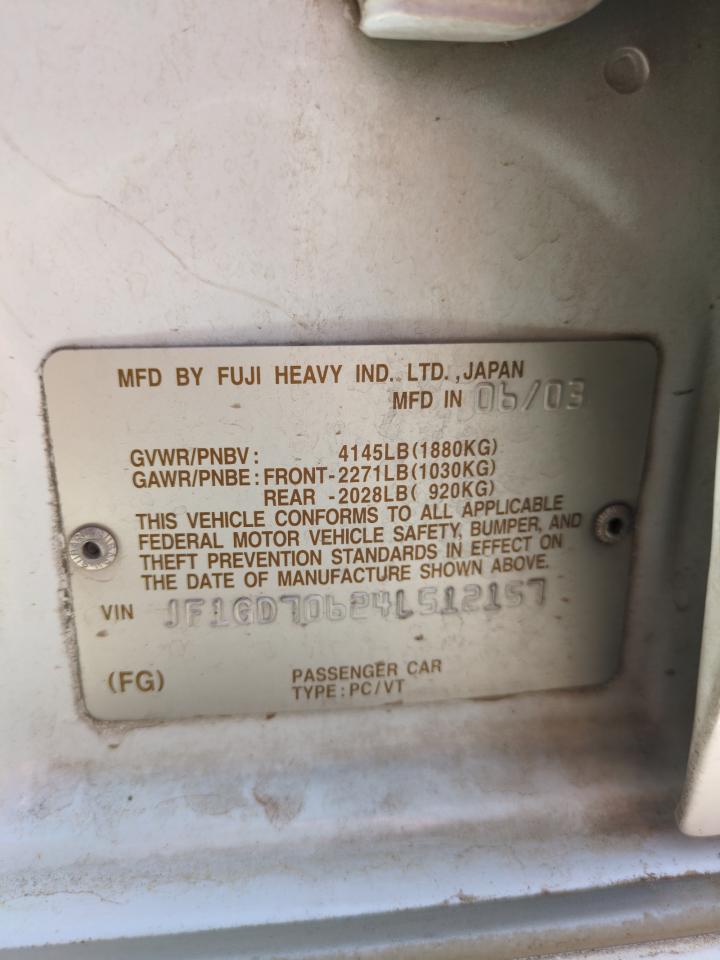 2004 Subaru Impreza Wrx Sti VIN: JF1GD70624L512157 Lot: 64696975