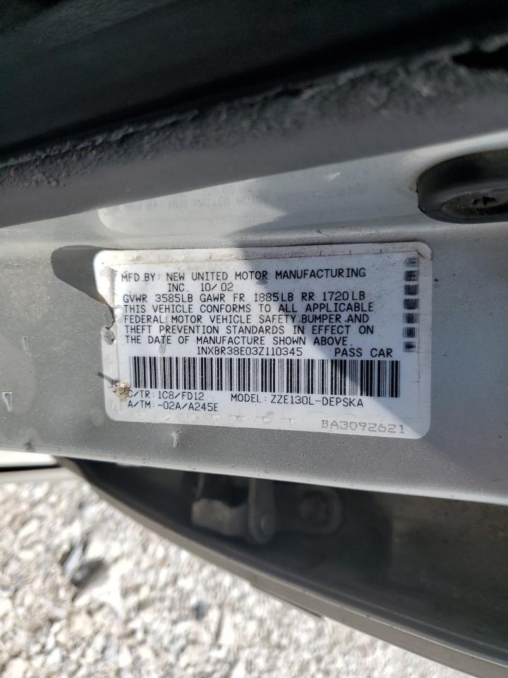 2003 Toyota Corolla Ce VIN: 1NXBR38E03Z110345 Lot: 64951895