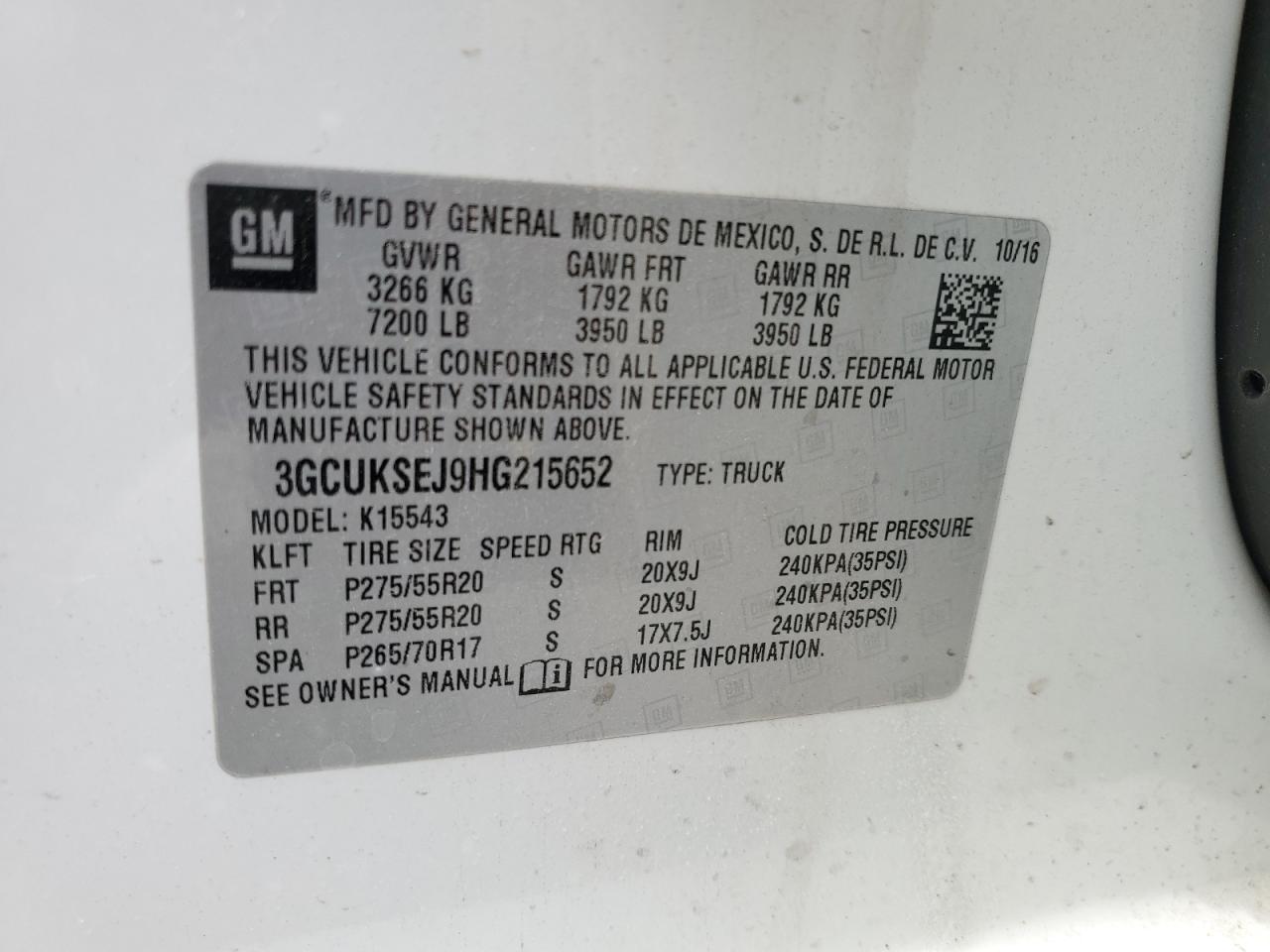 2017 Chevrolet Silverado K1500 Ltz VIN: 3GCUKSEJ9HG215652 Lot: 65356085