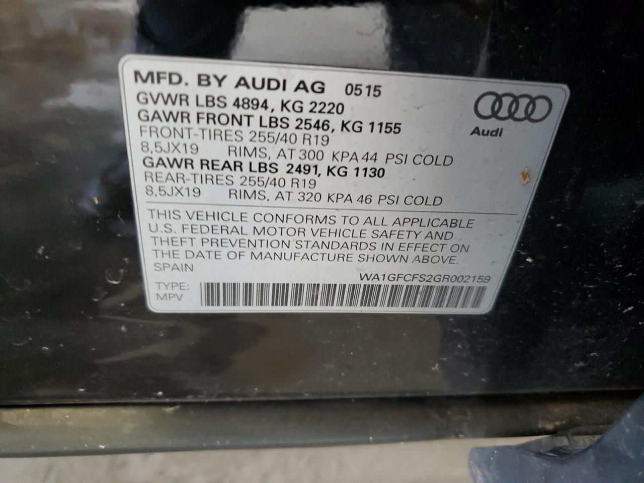 2016 Audi Q3 Prestige VIN: WA1GFCFS2GR002159 Lot: 64279695