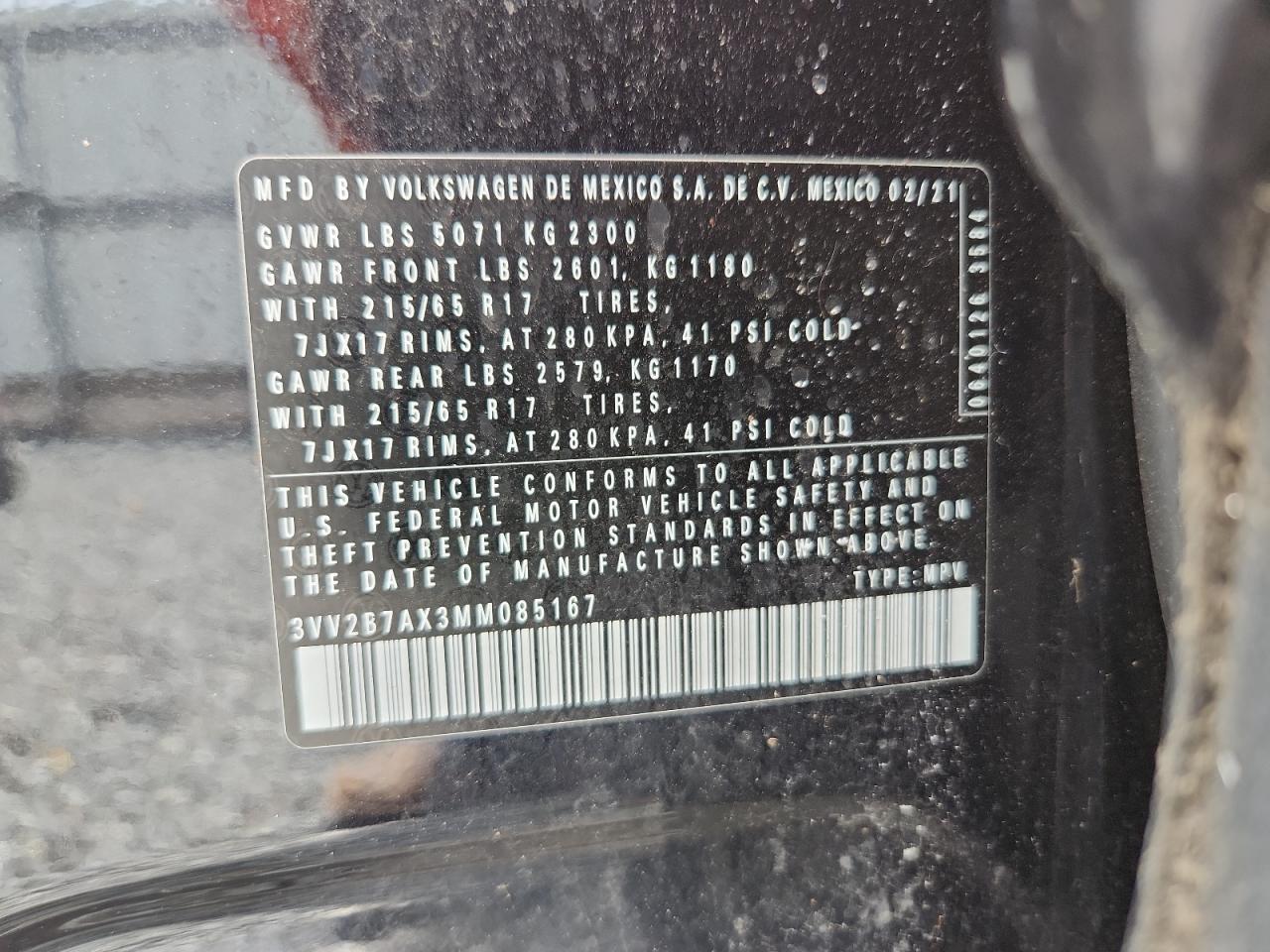 2021 Volkswagen Tiguan Se VIN: 3VV2B7AX3MM085167 Lot: 63128355